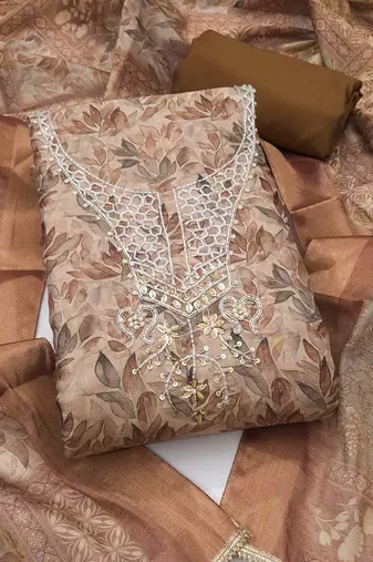 multi unstitched shimmer print handwork with printed dupatta linen dress material