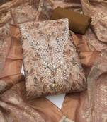 multi unstitched shimmer print handwork with printed dupatta linen dress material