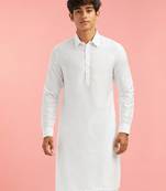 Boy's white fine satin solid knee length kurta