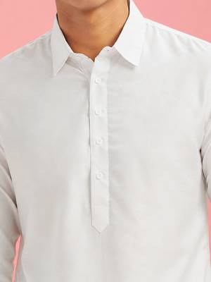 Boy's white fine satin solid knee length kurta 2