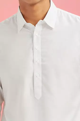 Boy's white fine satin solid knee length kurta