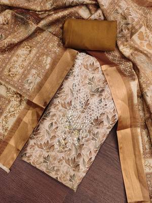 multi unstitched shimmer print handwork with printed dupatta linen dress material 4