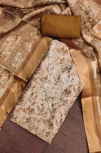 multi unstitched shimmer print handwork with printed dupatta linen dress material