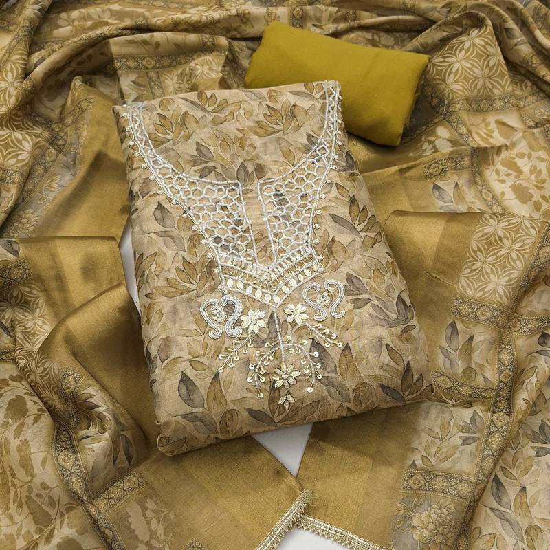 multi unstitched shimmer print handwork with printed dupatta linen dress material