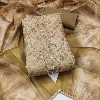 multi unstitched shimmer print handwork with printed dupatta linen dress material 1