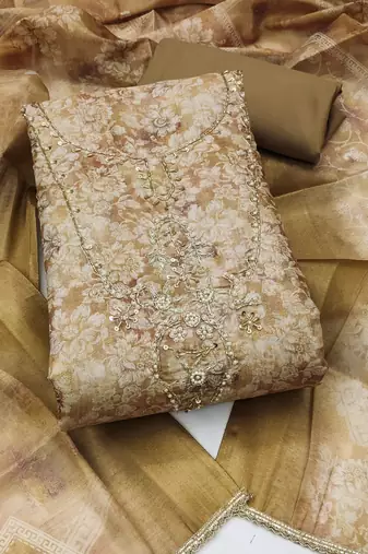 multi unstitched shimmer print handwork with printed dupatta linen dress material