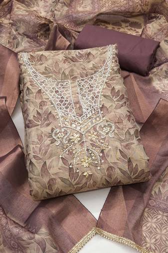 multi unstitched shimmer print handwork with printed dupatta linen dress material