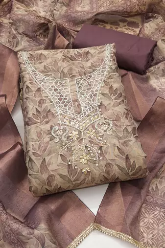 multi unstitched shimmer print handwork with printed dupatta linen dress material