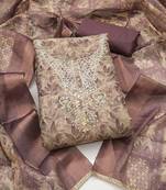 multi unstitched shimmer print handwork with printed dupatta linen dress material
