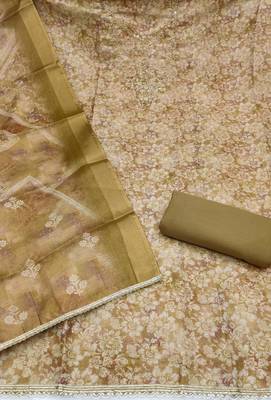 multi unstitched shimmer print handwork with printed dupatta linen dress material 2