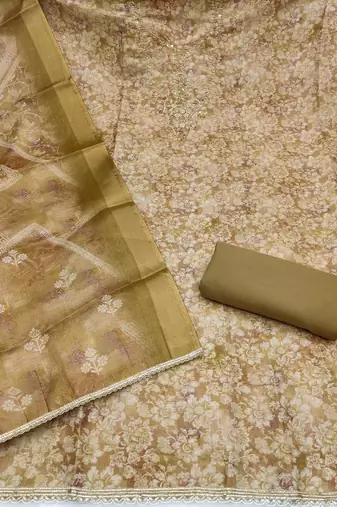 multi unstitched shimmer print handwork with printed dupatta linen dress material