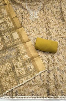multi unstitched shimmer print handwork with printed dupatta linen dress material 2