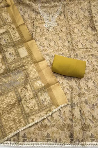 multi unstitched shimmer print handwork with printed dupatta linen dress material