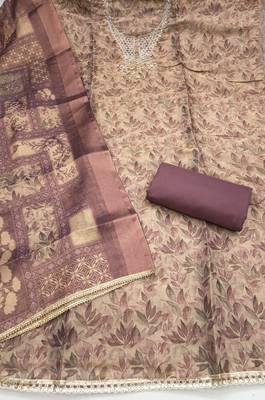 multi unstitched shimmer print handwork with printed dupatta linen dress material 2