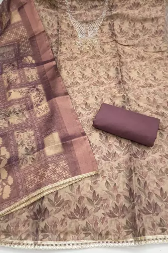 multi unstitched shimmer print handwork with printed dupatta linen dress material