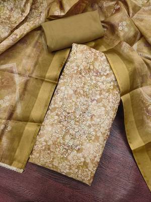 multi unstitched shimmer print handwork with printed dupatta linen dress material 4