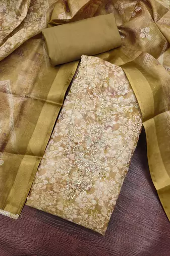 multi unstitched shimmer print handwork with printed dupatta linen dress material