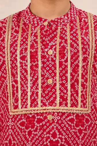 Boy's red cotton digital print knee length kurta