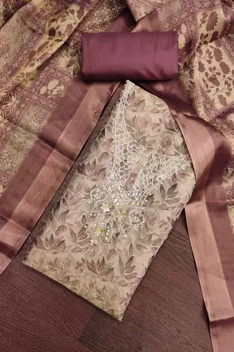 multi unstitched shimmer print handwork with printed dupatta linen dress material