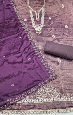 lavender unstitched thread work beads work with embroidered dupatta viscose salsa dress material 2