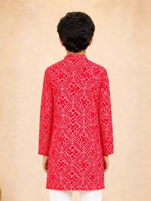 Boy's red cotton digital print knee length kurta 4