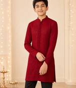 Boy's maroon georgette embroidered thaigh length kurta