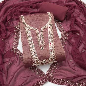 dusty rose unstitched thread work beads work with embroidered dupatta viscose salsa dress material 1