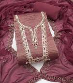 dusty rose unstitched thread work beads work with embroidered dupatta viscose salsa dress material