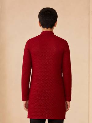 Boy's maroon georgette embroidered thaigh length kurta 5