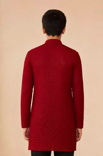Boy's maroon georgette embroidered thaigh length kurta