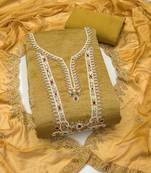 light yellow unstitched thread work beads work with embroidered dupatta viscose salsa dress material