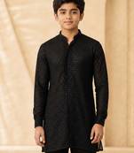 Boy's black georgette embroidered thaigh length kurta