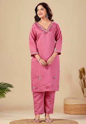 Pink embroidery rayon kurta with pant and duptta set 3