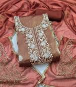 rust brown unstitched thread work beads work with embroidered dupatta salsa dress material