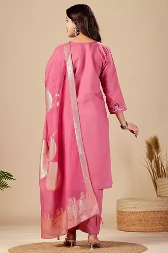 Pink embroidery rayon kurta with pant and duptta set