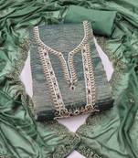 light green unstitched thread work beads work with embroidered dupatta viscose salsa dress material