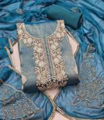 blue unstitched thread work beads work with embroidered dupatta salsa dress material