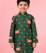 Boy's green rayon digital print knee length kurta