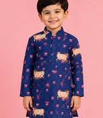 Boy's blue rayon digital print knee length kurta