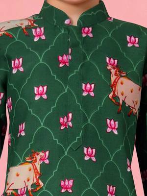 Boy's green rayon digital print knee length kurta 2