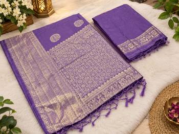 Purple silk blend woven saree 6