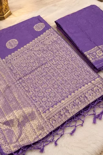 Purple silk blend woven saree