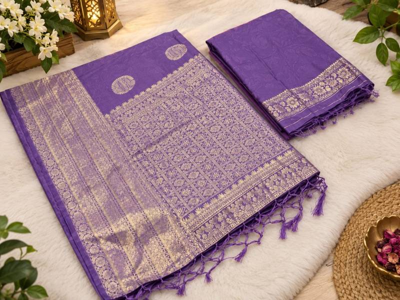 Purple silk blend woven saree