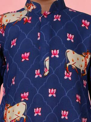 Boy's blue rayon digital print knee length kurta 2