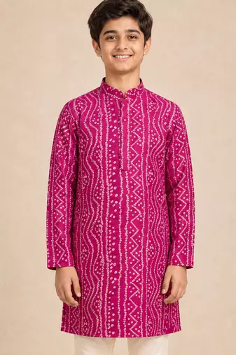 Boy's fuchsia rayon digital print knee length kurta