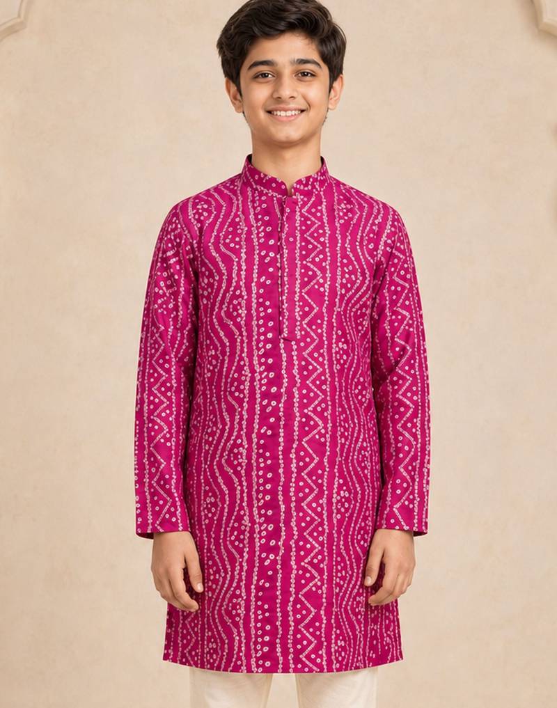 Boy's fuchsia rayon digital print knee length kurta