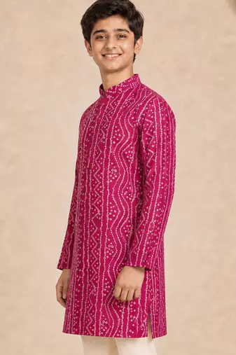Boy's fuchsia rayon digital print knee length kurta