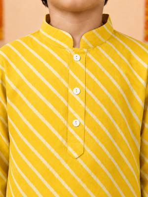 Boy's yellow cotton striped knee length kurta 2