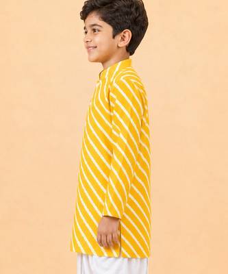 Boy's yellow cotton striped knee length kurta 3