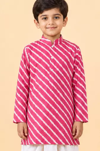 Boy's pink cotton striped knee length kurta
